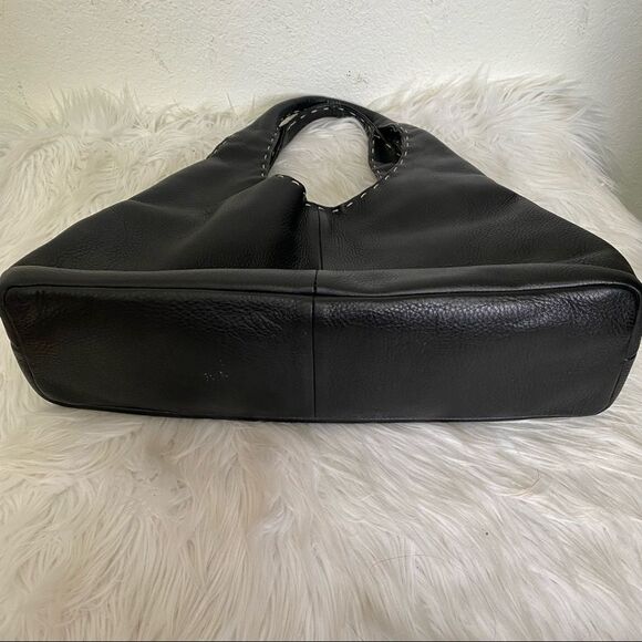 Donald J Pliner Black Leather Dual Top Handle Shoulder Tote Bag Purse - Picture 5 of 14